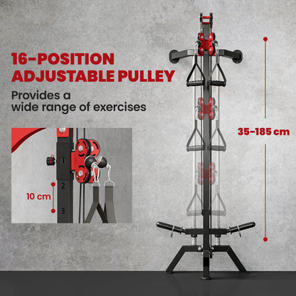 SPORTNOW Wall-Mounted Lat Machine with 16 Adjustable Pulley Positions, Cable Station with Pulldown Bar and Adjustable Weight Posts, Heavy-Duty Steel for Home & Gym