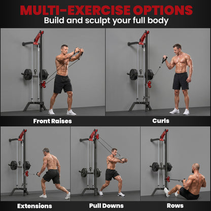 SPORTNOW Wall-Mounted Lat Machine with 16 Adjustable Pulley Positions, Cable Station with Pulldown Bar and Adjustable Weight Posts, Heavy-Duty Steel for Home & Gym