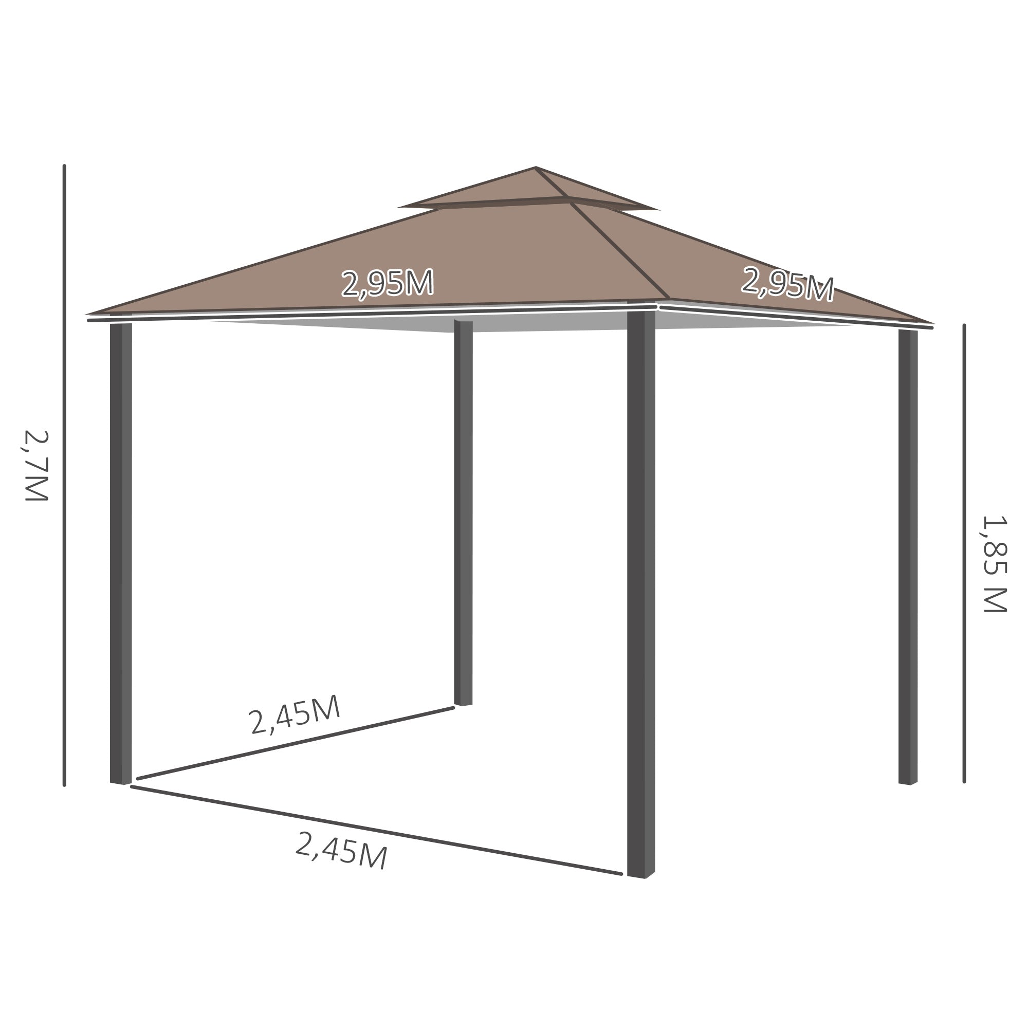 Garden Gazebo 3x3m Gazebo with Double Roof and Side Mesh Panels with Zip Good Ventilation Gazebo for Terrace Events Parties Weddings Brown and White