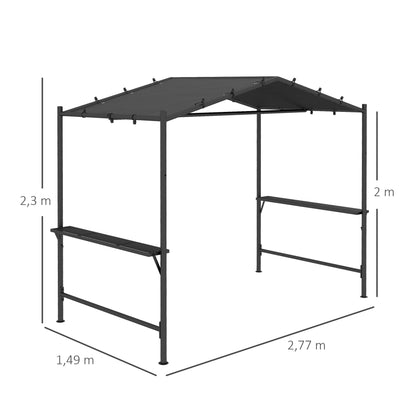 Grill Pavilion 277 x 149 x 230 cm waterproof flame retardant Garden Pavilion with side shelves, Gazebos with UV Protection, BBQ Pavilion made of Steel, Garden Tent Barbecue Tent for Party BBQ, Dark Gray