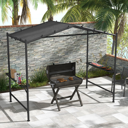 Grill Pavilion 277 x 149 x 230 cm waterproof flame retardant Garden Pavilion with side shelves, Gazebos with UV Protection, BBQ Pavilion made of Steel, Garden Tent Barbecue Tent for Party BBQ, Dark Gray