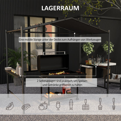Grill Pavilion 277 x 149 x 230 cm waterproof flame retardant Garden Pavilion with side shelves, Gazebos with UV Protection, BBQ Pavilion made of Steel, Garden Tent Barbecue Tent for Party BBQ, Dark Gray