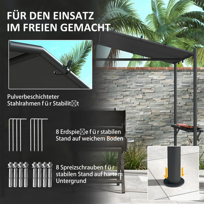 Grill Pavilion 277 x 149 x 230 cm waterproof flame retardant Garden Pavilion with side shelves, Gazebos with UV Protection, BBQ Pavilion made of Steel, Garden Tent Barbecue Tent for Party BBQ, Dark Gray