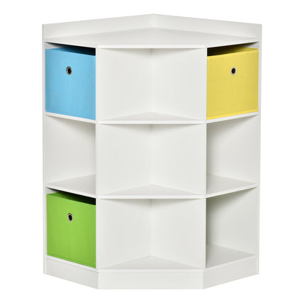 Children's Shelves Corner Shelf with 3 Storage Boxes Kids Room Toy Storage for 3-12 Years Kids White 57.4 x 57.4 x 94 cm