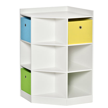 Children's Shelves Corner Shelf with 3 Storage Boxes Kids Room Toy Storage for 3-12 Years Kids White 57.4 x 57.4 x 94 cm