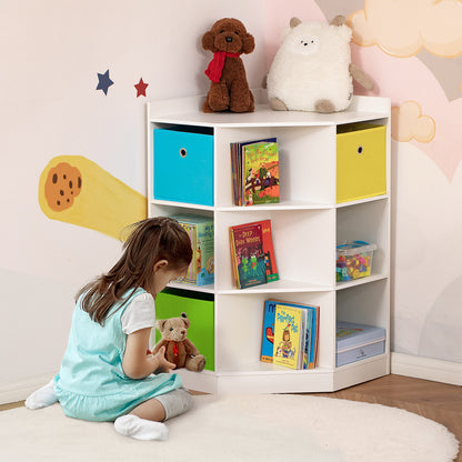 Children's Shelves Corner Shelf with 3 Storage Boxes Kids Room Toy Storage for 3-12 Years Kids White 57.4 x 57.4 x 94 cm