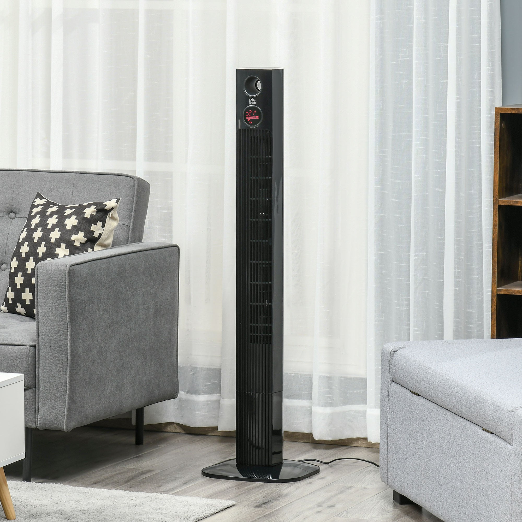 Tower Fan with Remote Control 45W 70° Oscillation Column Fan Fan with Aroma Diffuser Timer Function 3 Ventilation Levels Black