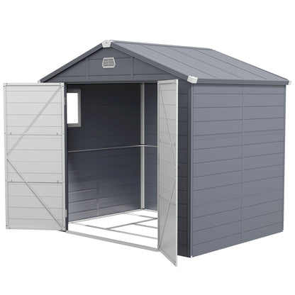 Tool Shed 4.1m³, Garden Shed with Gable Roof, 240 x 190 x 180/228 cm, Tool Shed with Lockable Door, Window, Bicycle Garage, Garden Cabinet for Backyard, Garden, Gray