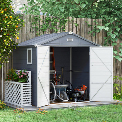 Tool Shed 4.1m³, Garden Shed with Gable Roof, 240 x 190 x 180/228 cm, Tool Shed with Lockable Door, Window, Bicycle Garage, Garden Cabinet for Backyard, Garden, Gray