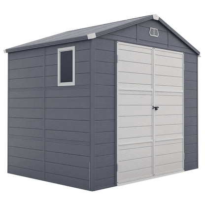 Tool Shed 4.1m³, Garden Shed with Gable Roof, 240 x 190 x 180/228 cm, Tool Shed with Lockable Door, Window, Bicycle Garage, Garden Cabinet for Backyard, Garden, Gray