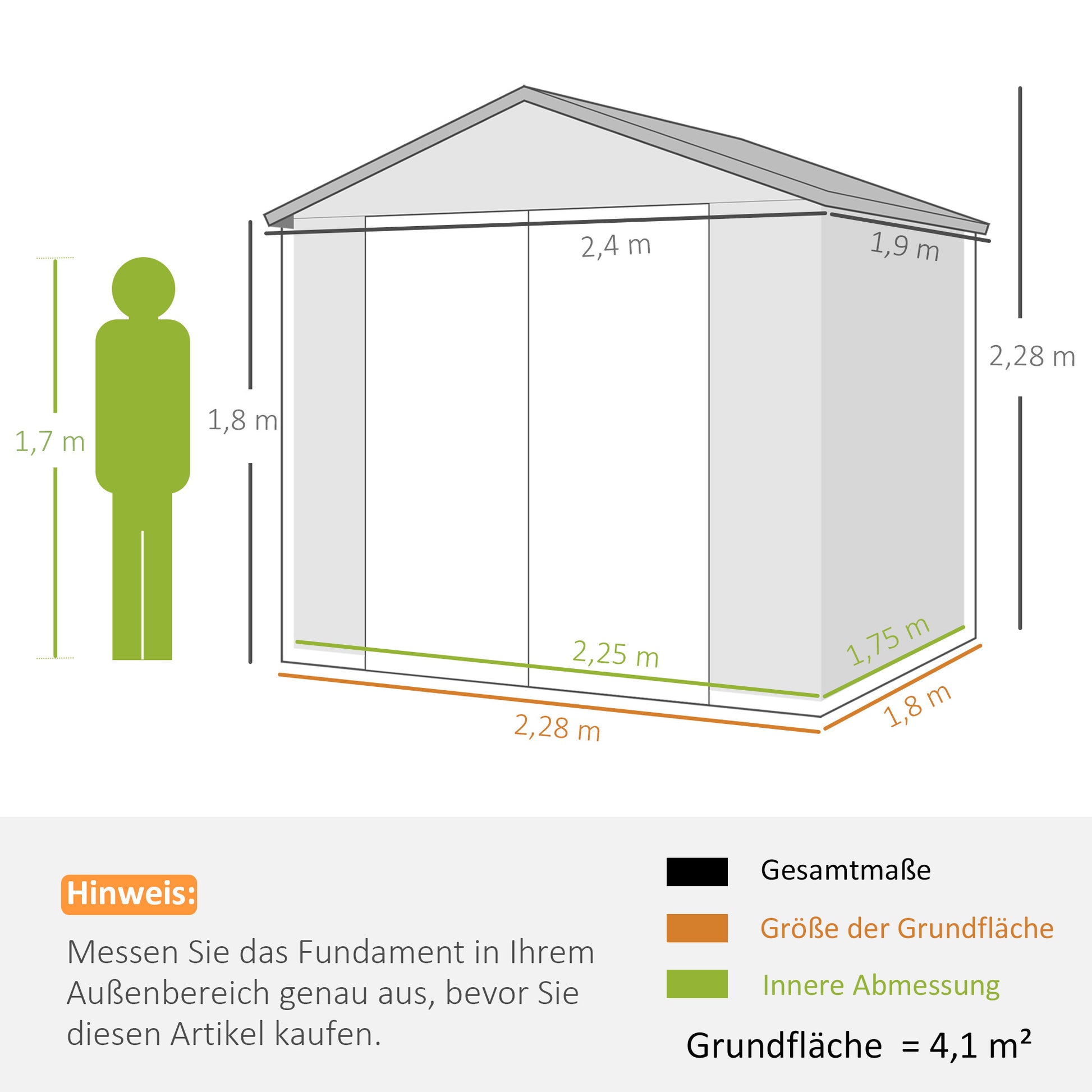 Tool Shed 4.1m³, Garden Shed with Gable Roof, 240 x 190 x 180/228 cm, Tool Shed with Lockable Door, Window, Bicycle Garage, Garden Cabinet for Backyard, Garden, Gray