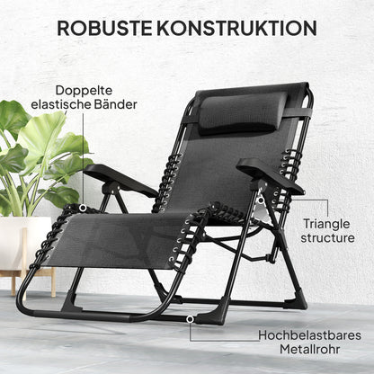 Folding Sun Bed Garden Bed with Headrest, Recliner with 5-Position Adjustable Backrest, Weatherproof Camping Bed, Garden Chair up to 120 kg Capacity, for Garden Outdoor Beach, Black