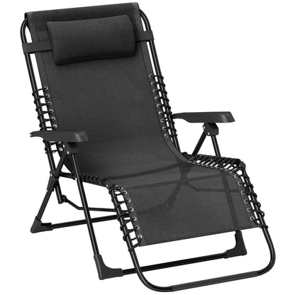 Folding Sun Bed Garden Bed with Headrest, Recliner with 5-Position Adjustable Backrest, Weatherproof Camping Bed, Garden Chair up to 120 kg Capacity, for Garden Outdoor Beach, Black