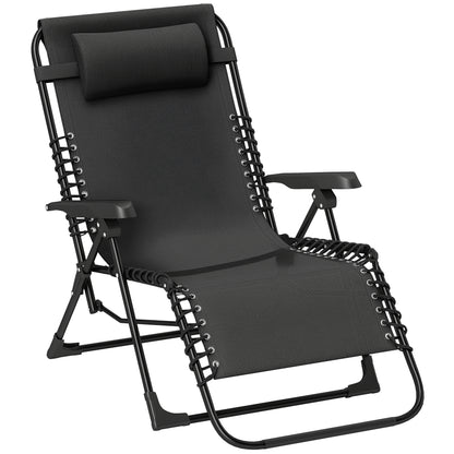 Folding Sun Bed Garden Bed with Headrest, Recliner with 5-Position Adjustable Backrest, Weatherproof Camping Bed, Garden Chair up to 120 kg Capacity, for Garden Outdoor Beach, Black