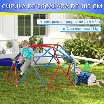 Climbing Dome Geometric Climbing Structure Playground for 3-8 Year Olds with UV-Resistant Metal Frame Load 180 kg for Garden Patio Ø183x90 cm Red and Blue