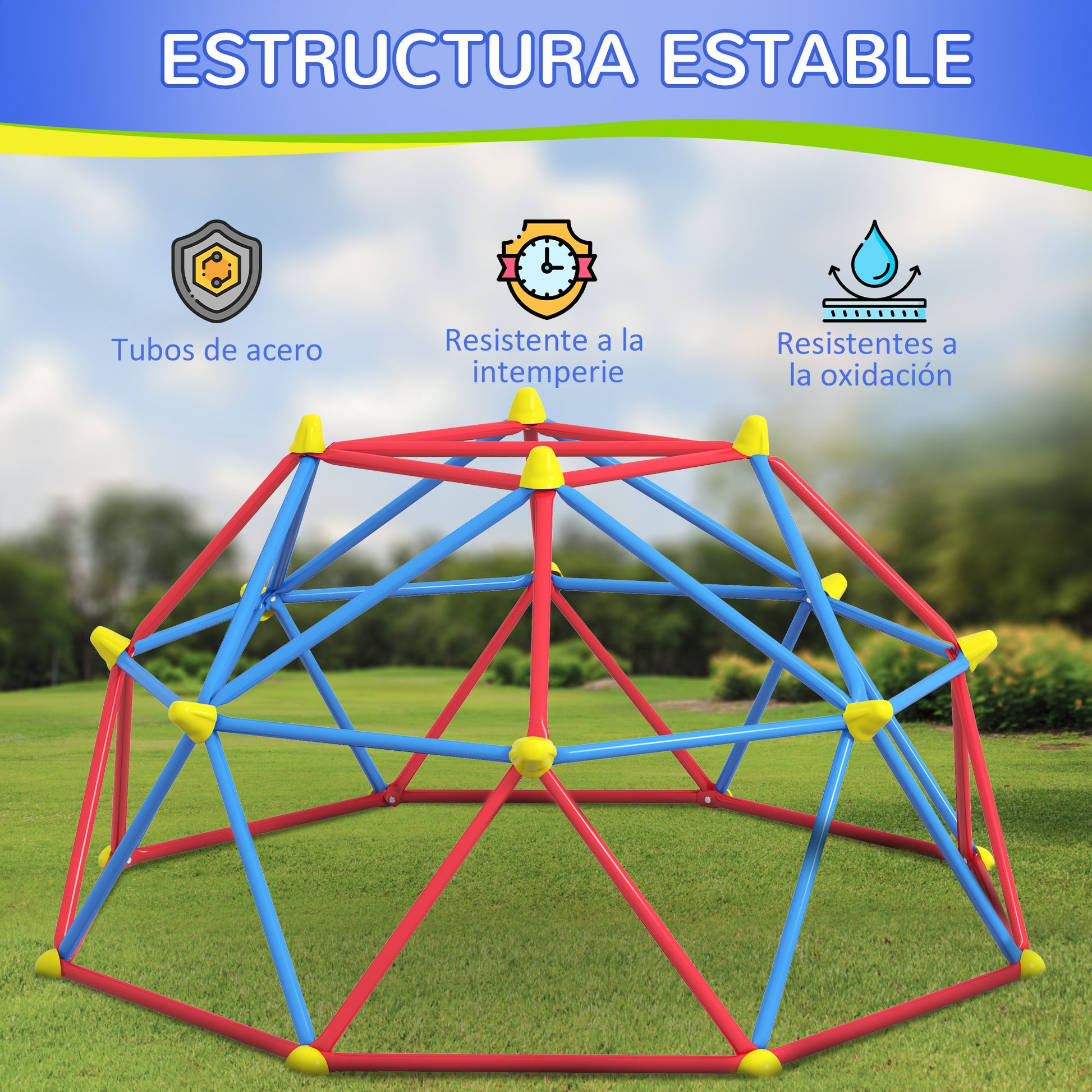 Climbing Dome Geometric Climbing Structure Playground for 3-8 Year Olds with UV-Resistant Metal Frame Load 180 kg for Garden Patio Ø183x90 cm Red and Blue