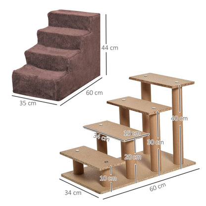 4-Step Pet Stairs with Removable and Washable Cover for Bed Sofa 60x35x44 cm Brown