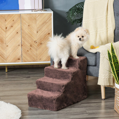 4-Step Pet Stairs with Removable and Washable Cover for Bed Sofa 60x35x44 cm Brown