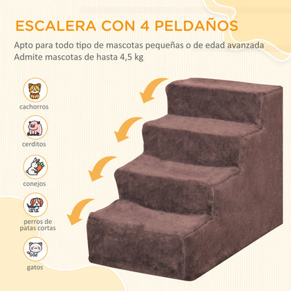 4-Step Pet Stairs with Removable and Washable Cover for Bed Sofa 60x35x44 cm Brown