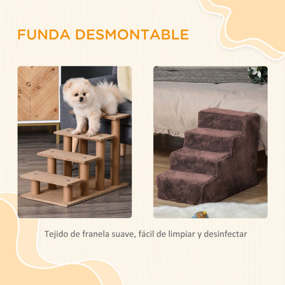 4-Step Pet Stairs with Removable and Washable Cover for Bed Sofa 60x35x44 cm Brown
