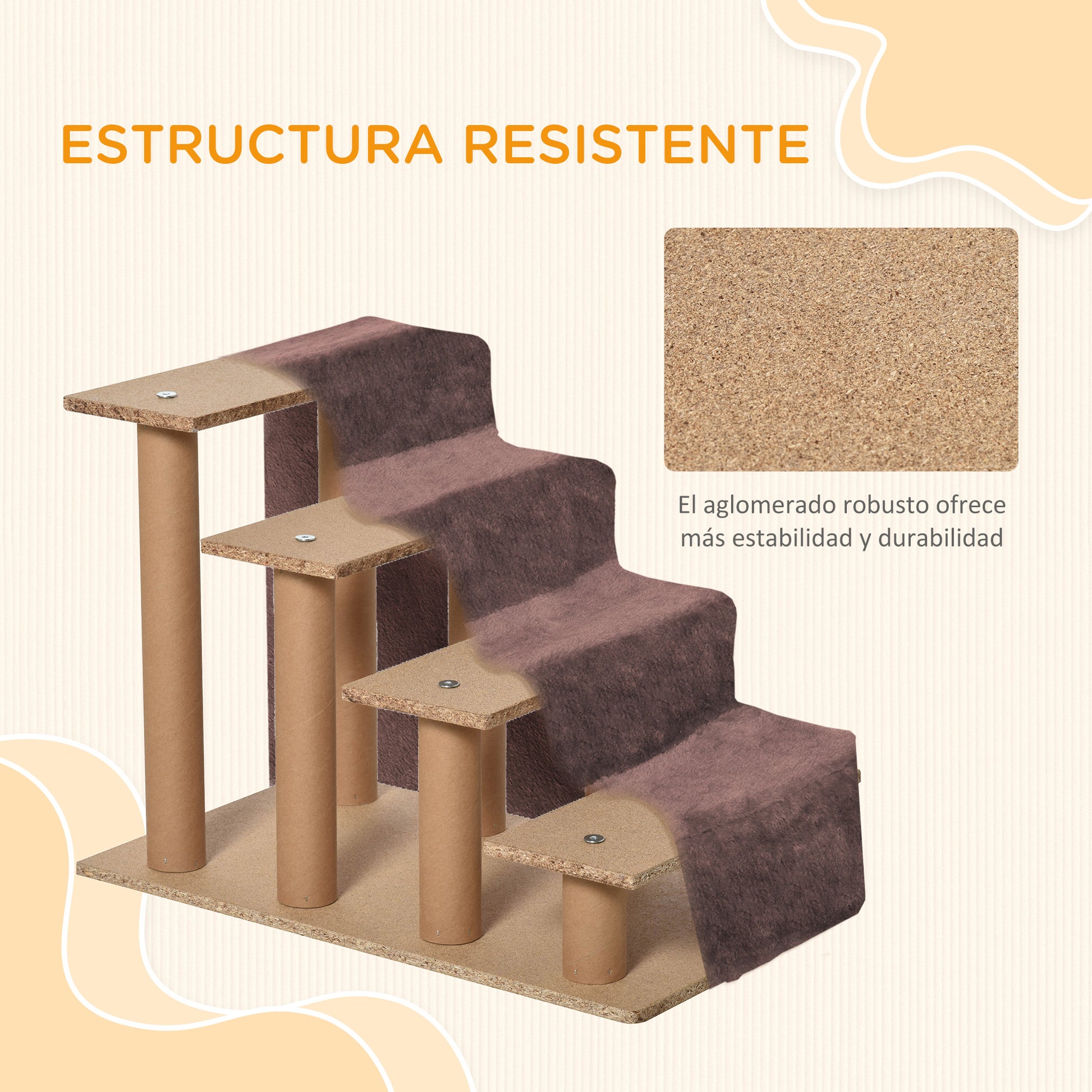 4-Step Pet Stairs with Removable and Washable Cover for Bed Sofa 60x35x44 cm Brown