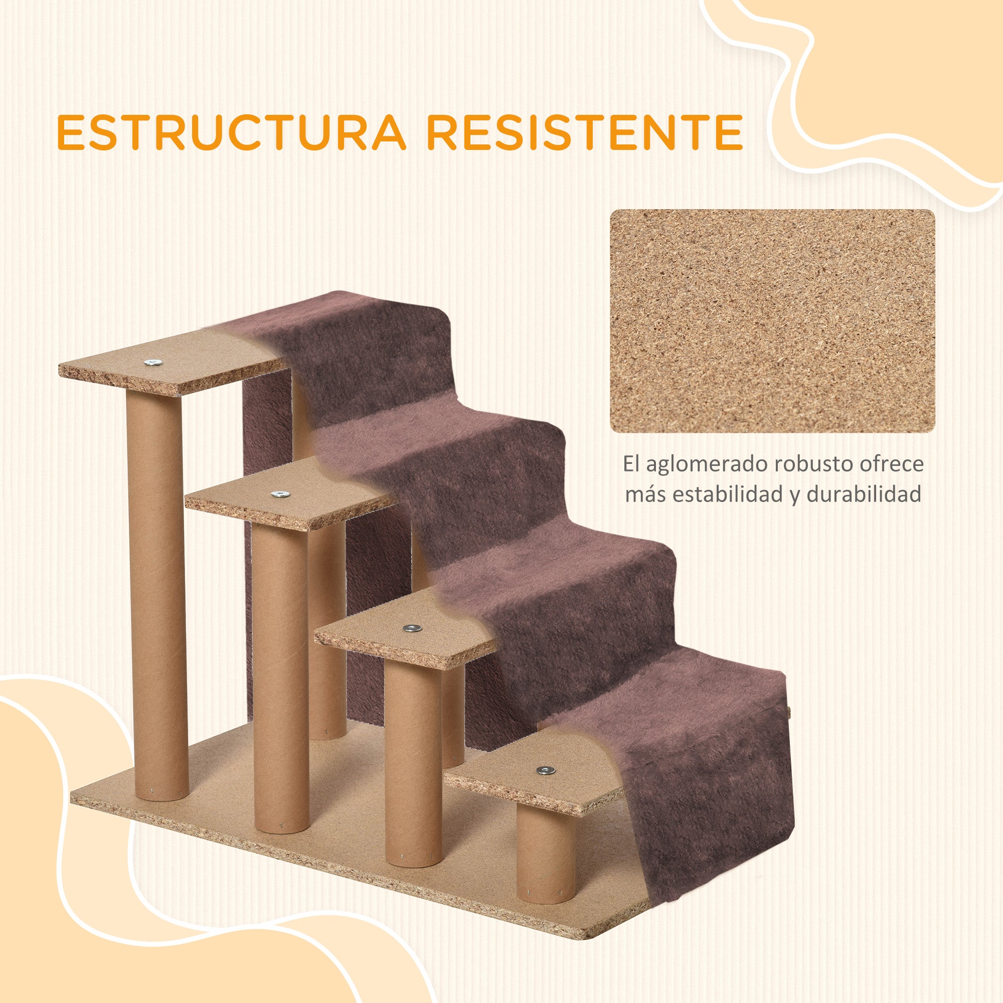 4-Step Pet Stairs with Removable and Washable Cover for Bed Sofa 60x35x44 cm Brown