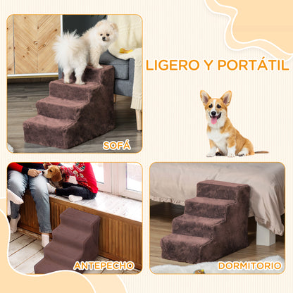 4-Step Pet Stairs with Removable and Washable Cover for Bed Sofa 60x35x44 cm Brown