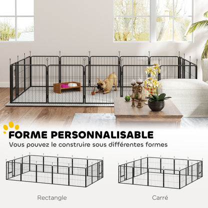Dog Park, 16-Panel Modular and Foldable Dog Enclosure, Portable Metal Enclosure 60H cm with Door, Fence for Cat, Puppy, and Small Animals, Indoor and Outdoor, Black