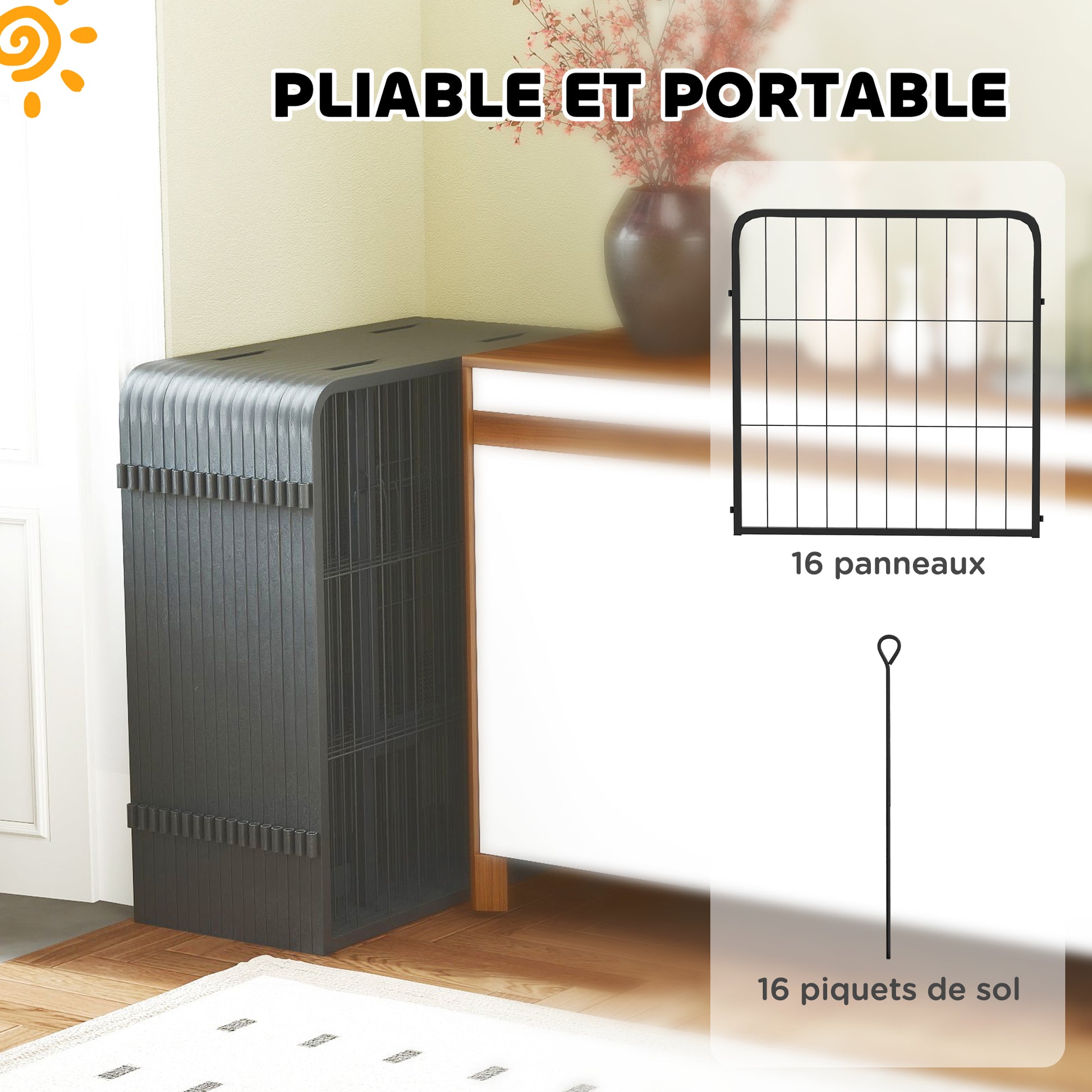 Dog Park, 16-Panel Modular and Foldable Dog Enclosure, Portable Metal Enclosure 60H cm with Door, Fence for Cat, Puppy, and Small Animals, Indoor and Outdoor, Black