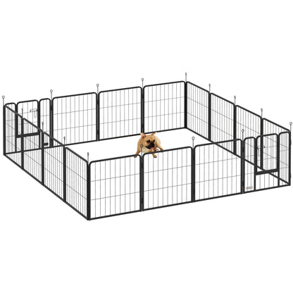 Dog Park, 16-Panel Modular and Foldable Dog Enclosure, Portable Metal Enclosure 60H cm with Door, Fence for Cat, Puppy, and Small Animals, Indoor and Outdoor, Black