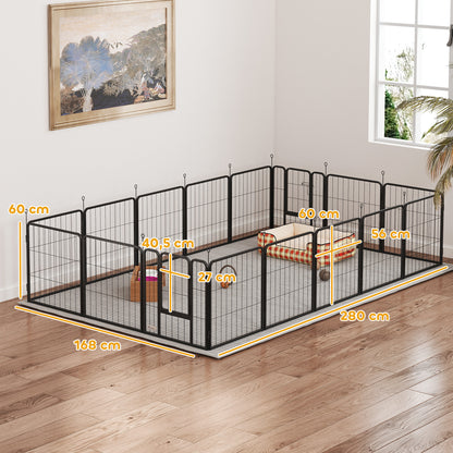 Dog Park, 16-Panel Modular and Foldable Dog Enclosure, Portable Metal Enclosure 60H cm with Door, Fence for Cat, Puppy, and Small Animals, Indoor and Outdoor, Black
