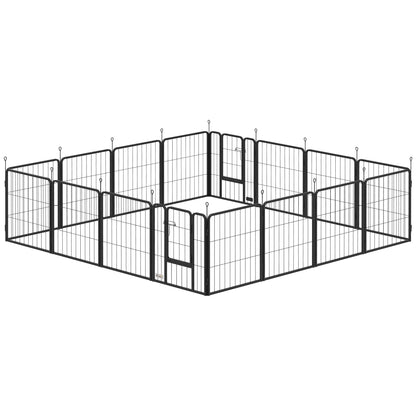 Dog Park, 16-Panel Modular and Foldable Dog Enclosure, Portable Metal Enclosure 60H cm with Door, Fence for Cat, Puppy, and Small Animals, Indoor and Outdoor, Black