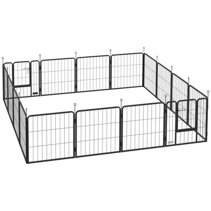 Dog Park, 16-Panel Modular and Foldable Dog Enclosure, Portable Metal Enclosure 60H cm with Door, Fence for Cat, Puppy, and Small Animals, Indoor and Outdoor, Black