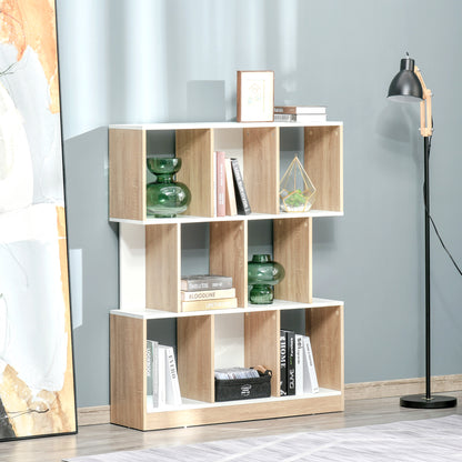 8-Tier Mobile Bookcase for Living Room and Bedroom, Modern Chipboard Bookshelf, 100x24x124 cm, White and Oak