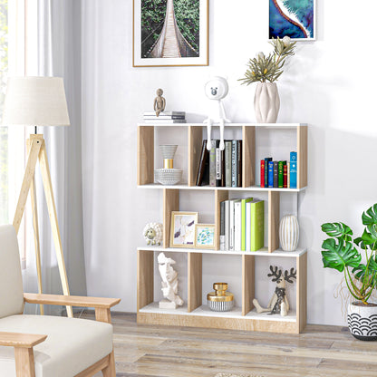 8-Tier Mobile Bookcase for Living Room and Bedroom, Modern Chipboard Bookshelf, 100x24x124 cm, White and Oak