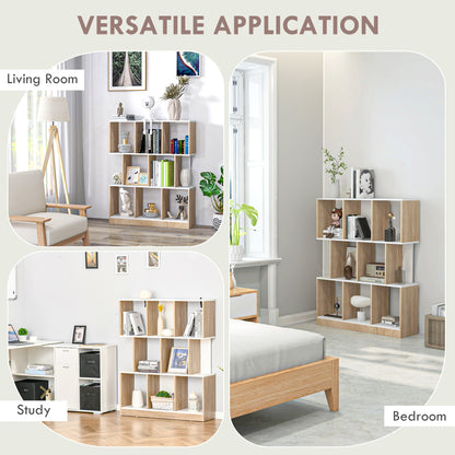 8-Tier Mobile Bookcase for Living Room and Bedroom, Modern Chipboard Bookshelf, 100x24x124 cm, White and Oak