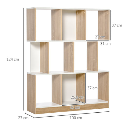 8-Tier Mobile Bookcase for Living Room and Bedroom, Modern Chipboard Bookshelf, 100x24x124 cm, White and Oak