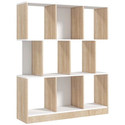 8-Tier Mobile Bookcase for Living Room and Bedroom, Modern Chipboard Bookshelf, 100x24x124 cm, White and Oak