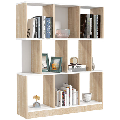 8-Tier Mobile Bookcase for Living Room and Bedroom, Modern Chipboard Bookshelf, 100x24x124 cm, White and Oak