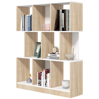 8-Tier Mobile Bookcase for Living Room and Bedroom, Modern Chipboard Bookshelf, 100x24x124 cm, White and Oak