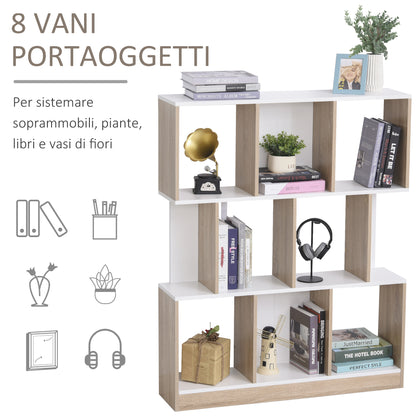 8-Tier Mobile Bookcase for Living Room and Bedroom, Modern Chipboard Bookshelf, 100x24x124 cm, White and Oak