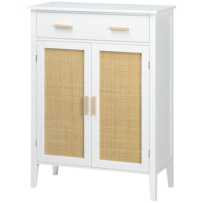 Shoe Cabinet Entryway Storage Cabinet with 2 Cane Effect Doors Drawer - 80 x 35 x 110 cm - White