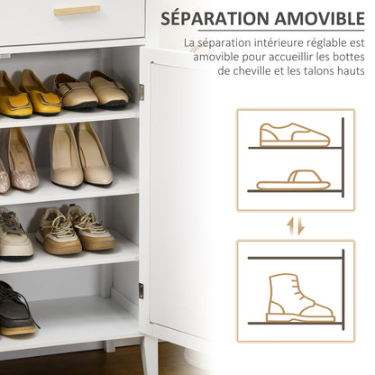 Shoe Cabinet Entryway Storage Cabinet with 2 Cane Effect Doors Drawer - 80 x 35 x 110 cm - White