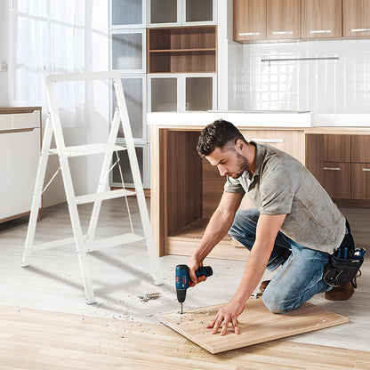 Step Ladder Stepladder with 3 Steps Anti-Slip Folding Step Stool with Handle up to 150 kg Capacity Lightweight Aluminum Ladder 66.3 x 41.5 x 104.6 cm White