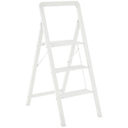 Step Ladder Stepladder with 3 Steps Anti-Slip Folding Step Stool with Handle up to 150 kg Capacity Lightweight Aluminum Ladder 66.3 x 41.5 x 104.6 cm White