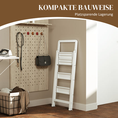 Step Ladder Stepladder with 3 Steps Anti-Slip Folding Step Stool with Handle up to 150 kg Capacity Lightweight Aluminum Ladder 66.3 x 41.5 x 104.6 cm White