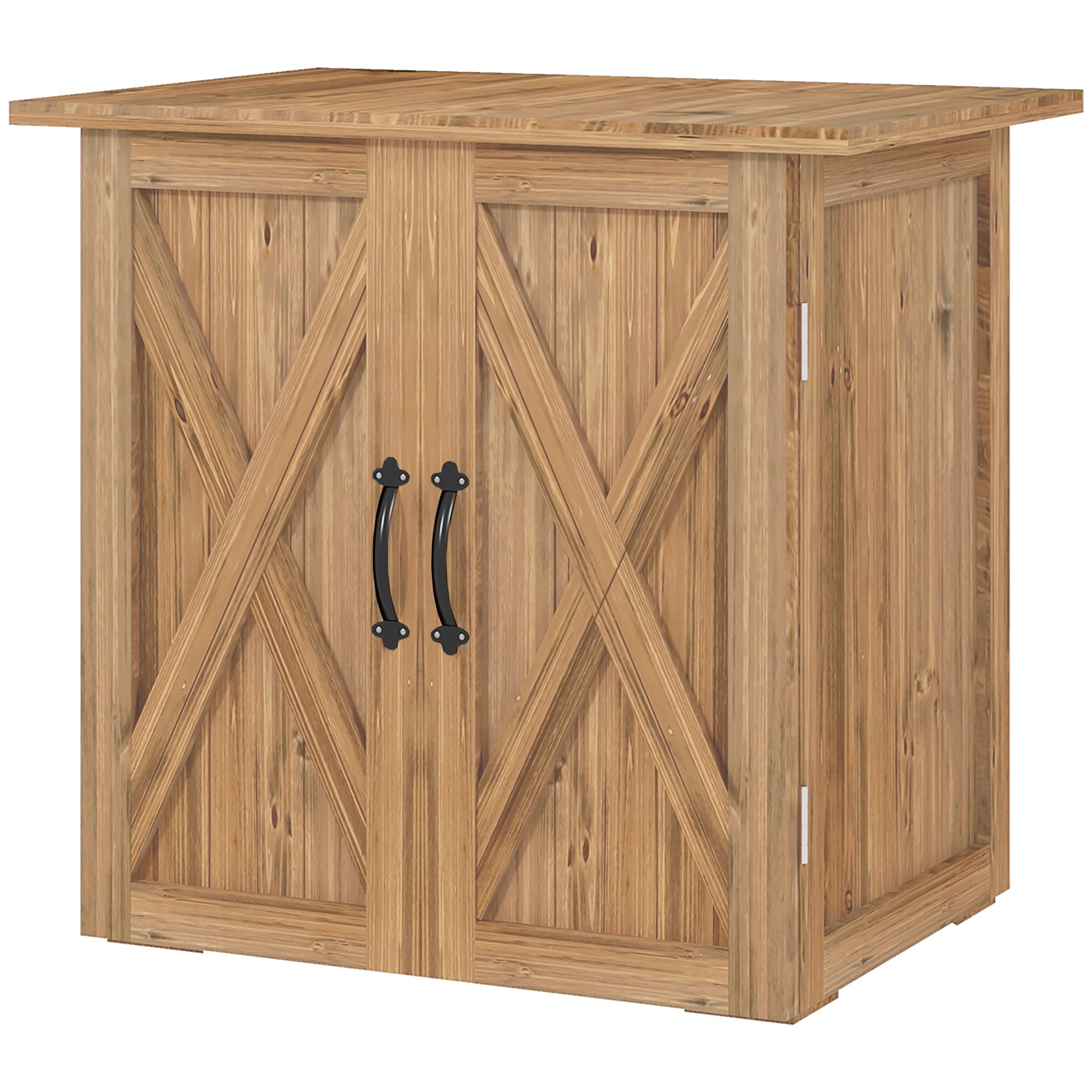 Wooden Garden Shed, Wood Tool Storage Cabinet, Outdoor Weatherproof Tool Shed, Tool Shed with Double Doors, Multi-Purpose Cabinet for Garden, Balcony, 77 x 55 x 72 cm Brown