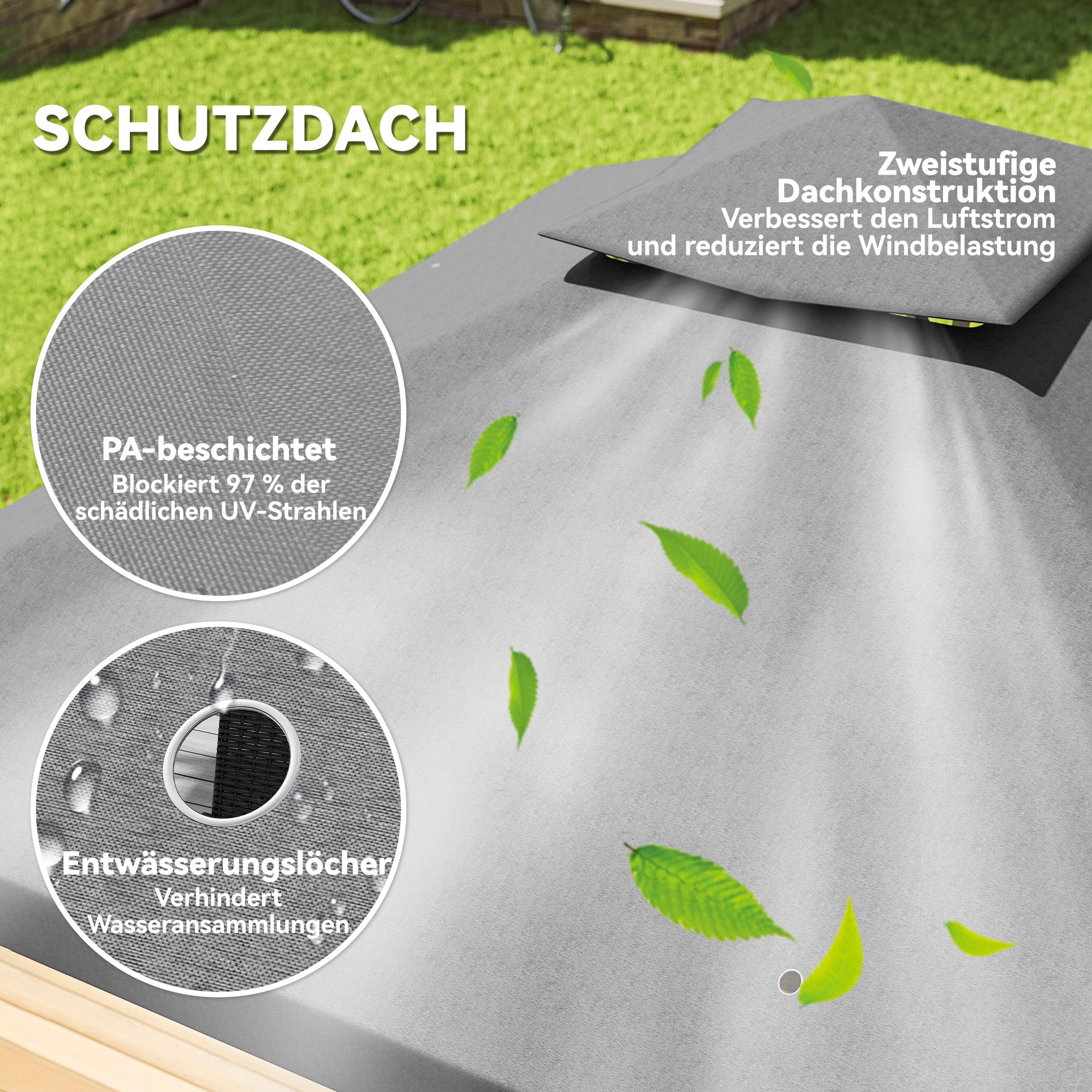Pavilion with Double Roof, approx. 3x3m Water-Resistant Sturdy Winterproof Garden Pavilion with UV Protection Party Tent made of Metal, for Garden, Terrace, Dark Gray