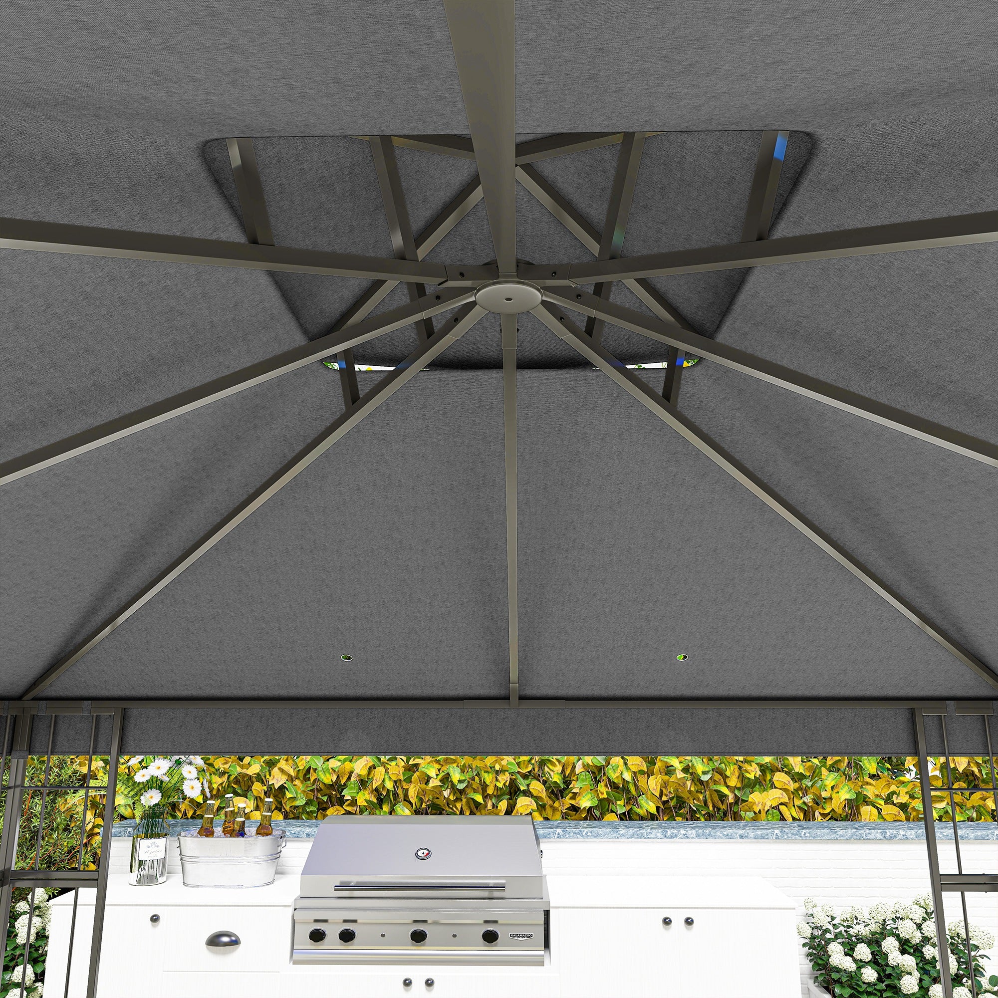 Pavilion with Double Roof, approx. 3x3m Water-Resistant Sturdy Winterproof Garden Pavilion with UV Protection Party Tent made of Metal, for Garden, Terrace, Dark Gray