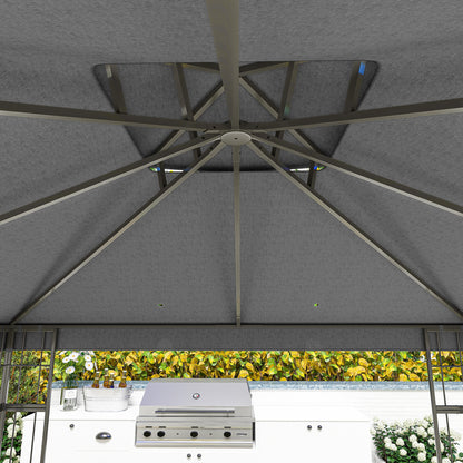 Pavilion with Double Roof, approx. 3x3m Water-Resistant Sturdy Winterproof Garden Pavilion with UV Protection Party Tent made of Metal, for Garden, Terrace, Dark Gray